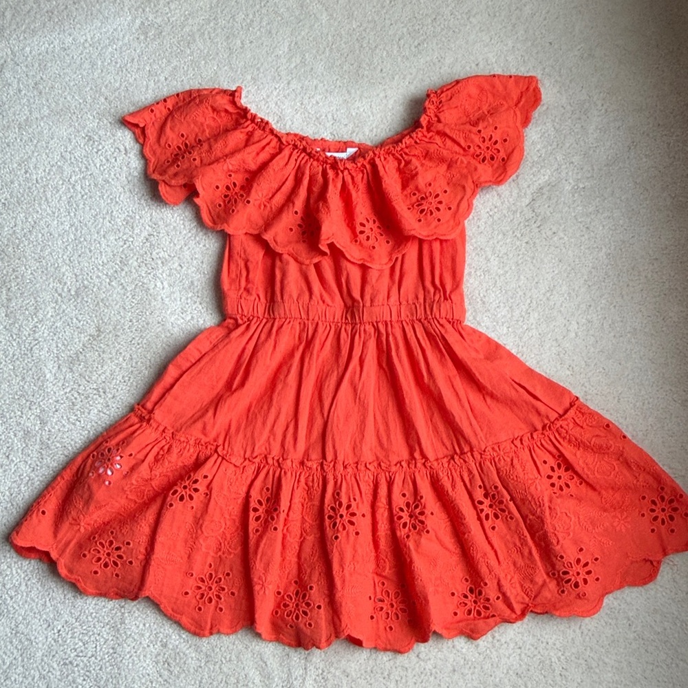 Mayoral orange eyelet dress ruffle collar Girls Size 3 Easter Spring Summer
